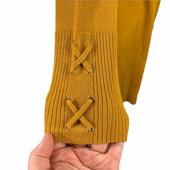 JM Collection Womens Cardigan Sweater Duster Laced Cuff Open Mustard 0 Petite - Picture 3 of 12